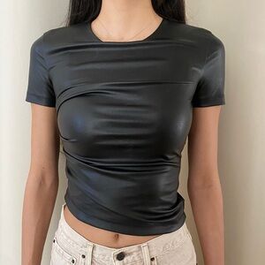 FAUX LEATHER TWIST TEE